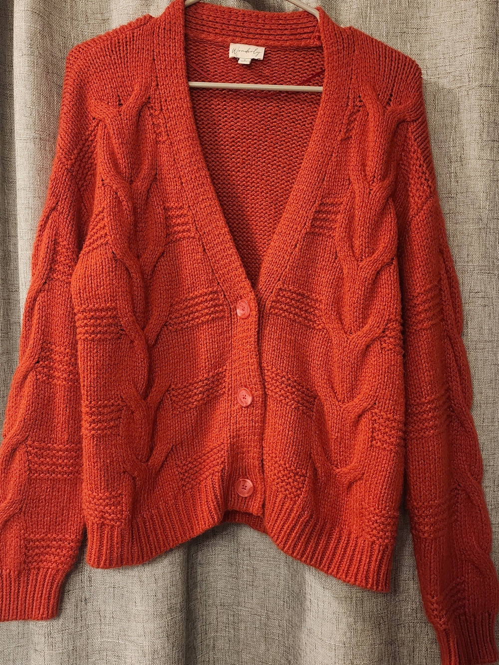Wonderly Women's Red Cable-Knit Button Cardigan
